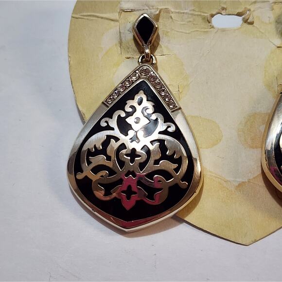 Brighton black enamel and crystal large statement earrings - Picture 3 of 5